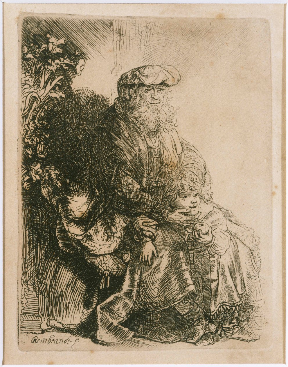 Jacob streelt Benjamin door Rembrandt van Rijn