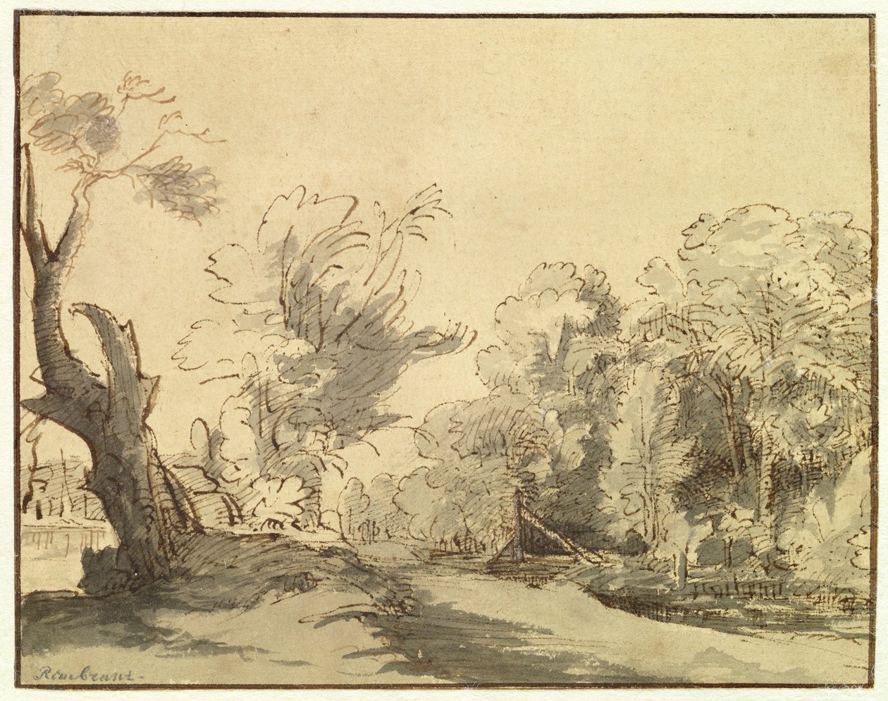 Landschap door Rembrandt van Rijn