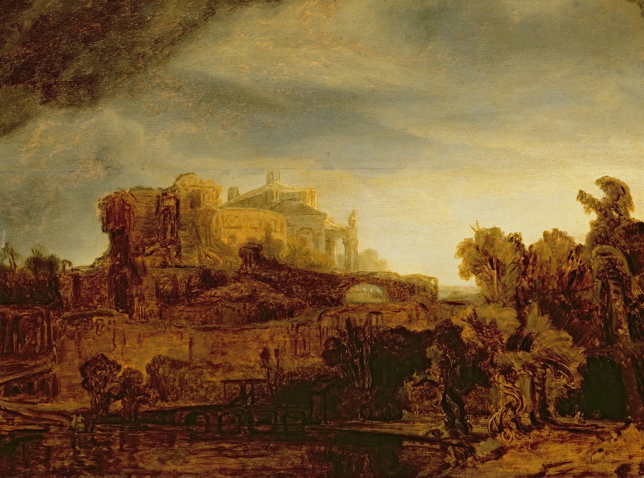 Landschap met een kasteel door Rembrandt van Rijn