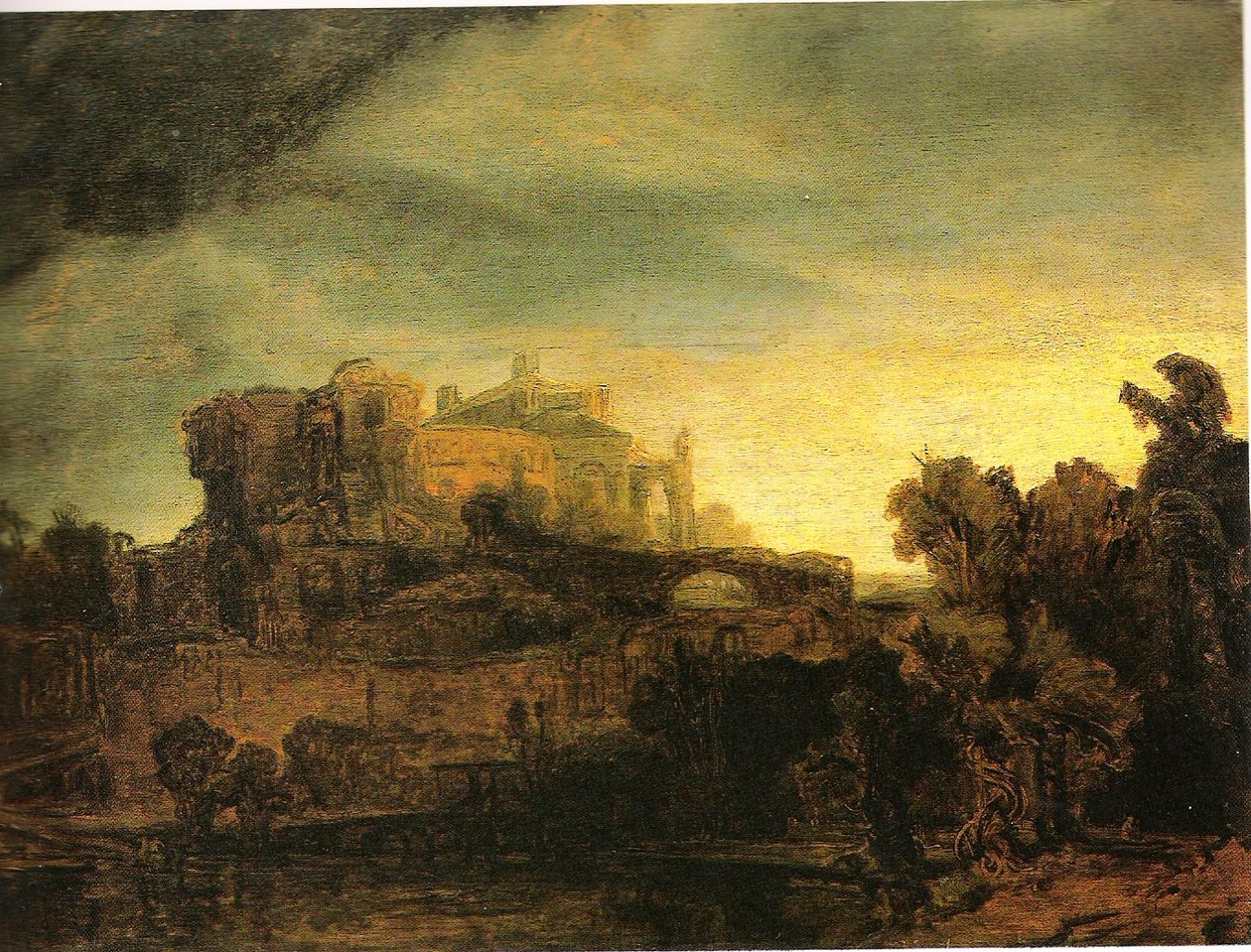 Landschap met Gebouwen door Rembrandt van Rijn