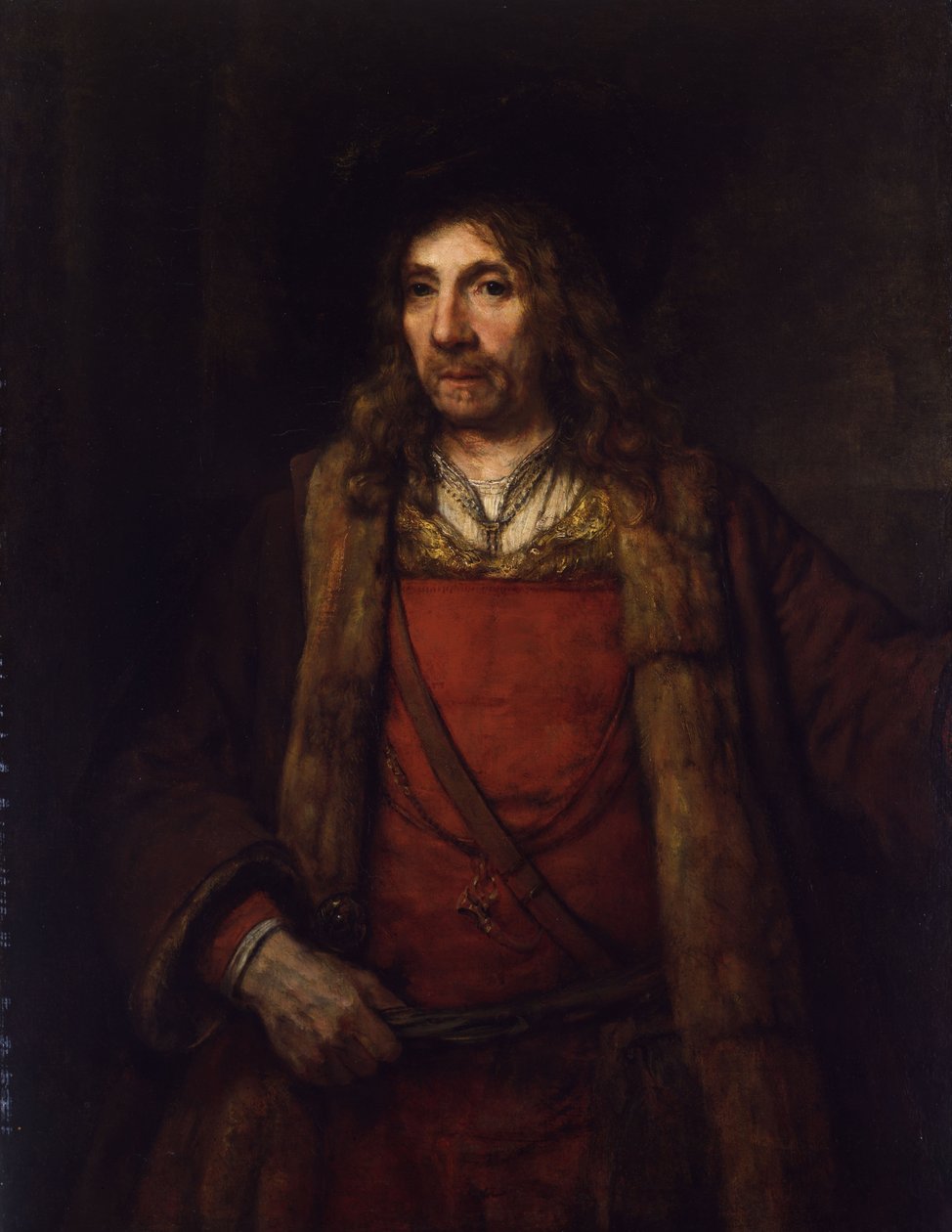 Man in een Met Bont Gevoerde Jas door Rembrandt van Rijn