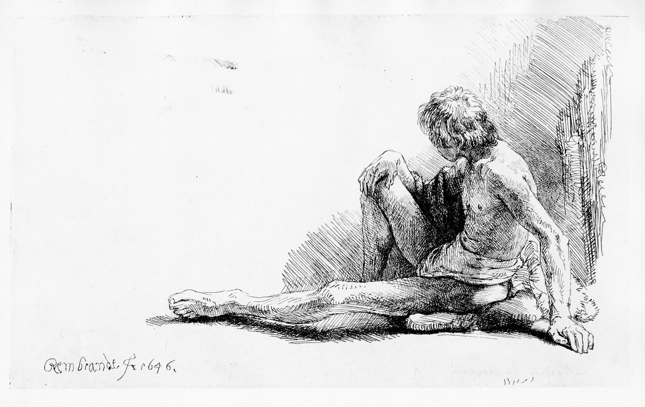 Man zittend op de grond, 1646 door Rembrandt van Rijn