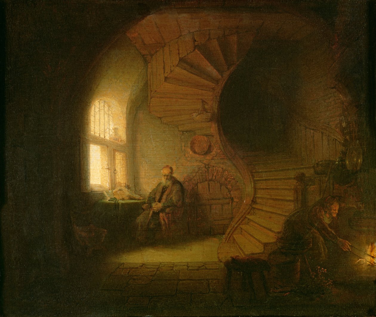 Filosoof, nadenkend door Rembrandt van Rijn