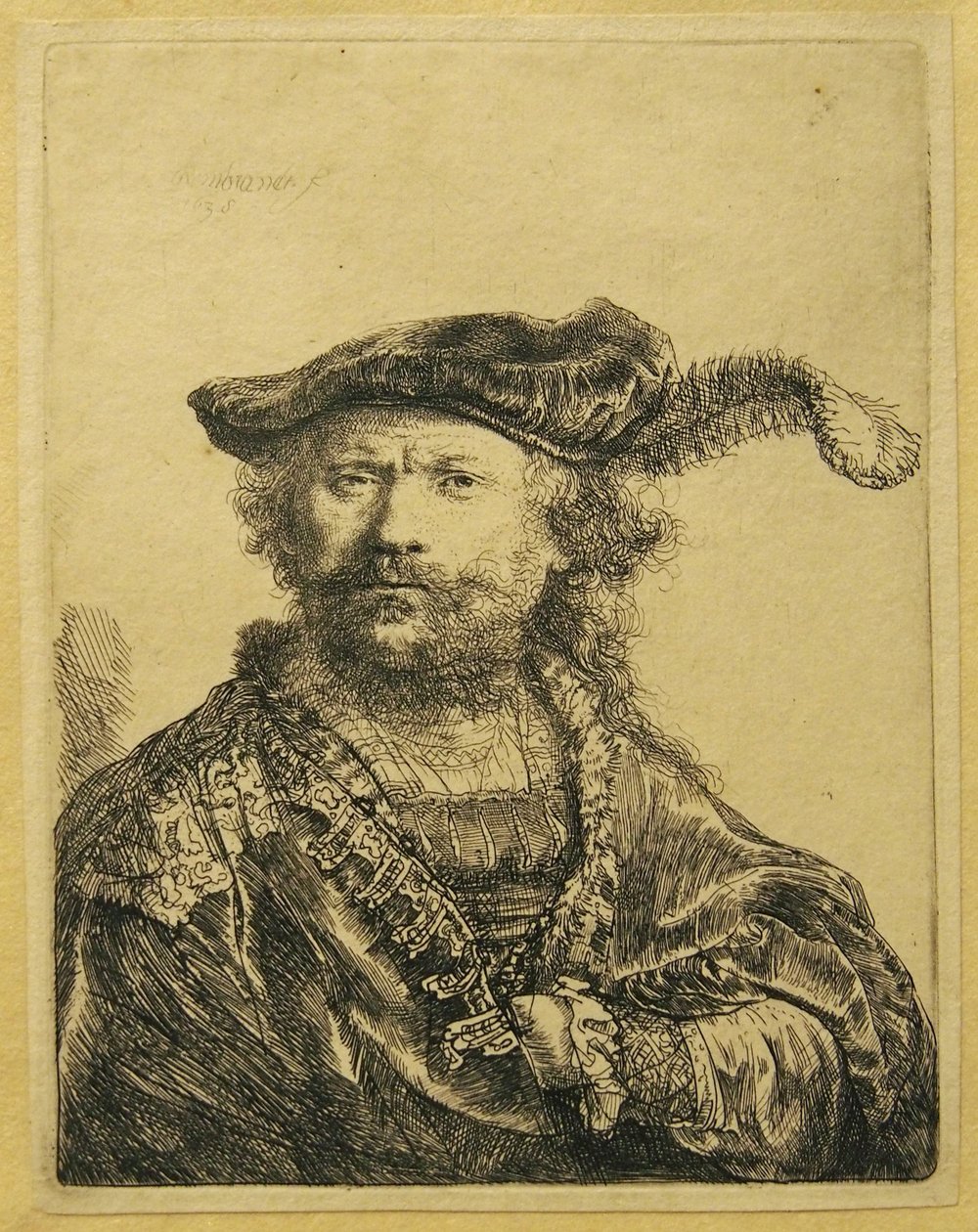 Zelfportret met Veer aan de Muts door Rembrandt van Rijn