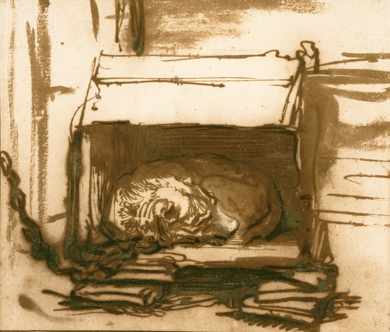 Slapende waakhond door Rembrandt van Rijn