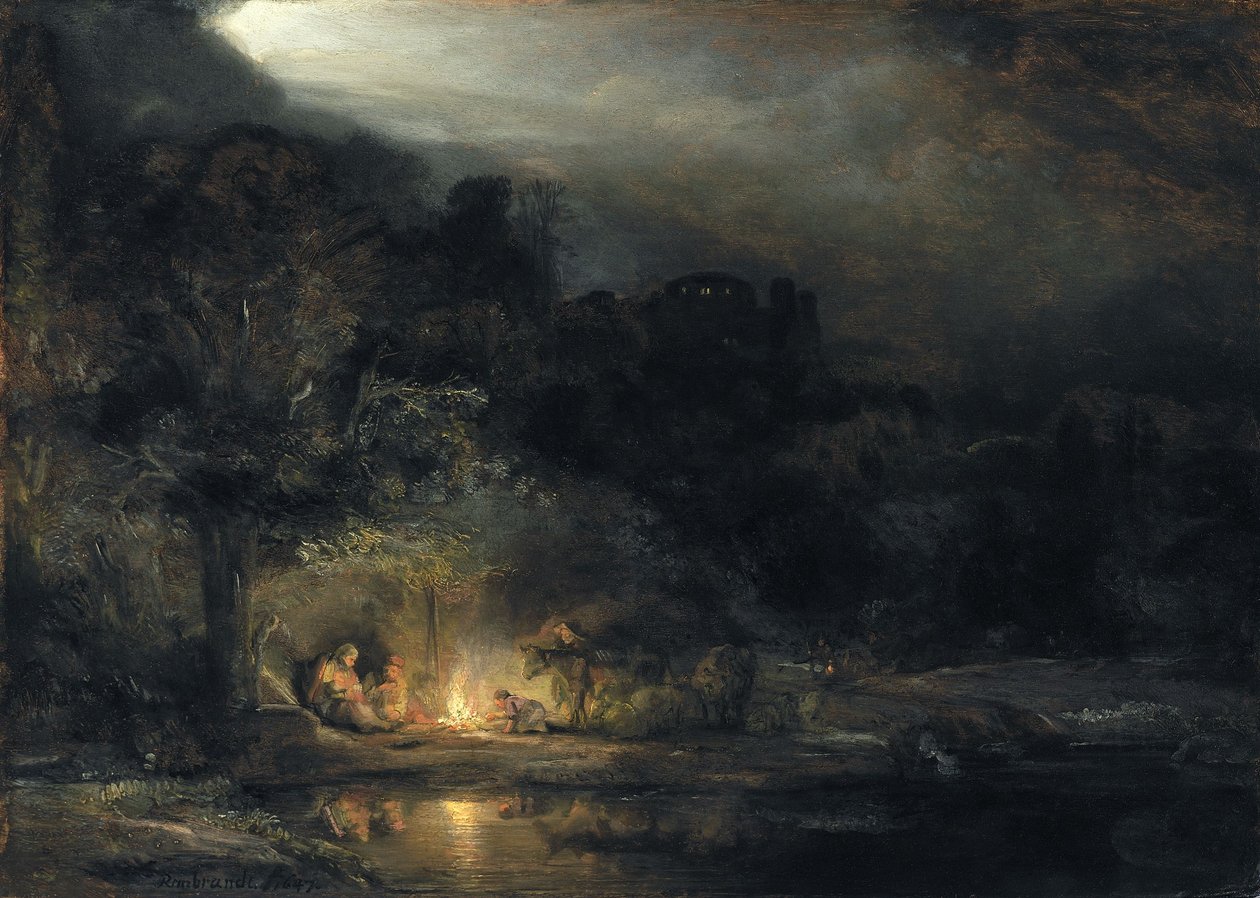De rust op de vlucht naar Egypte door Rembrandt van Rijn