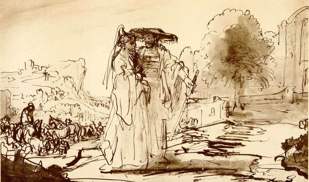Jacob en Rachel door Rembrandt van Rijn