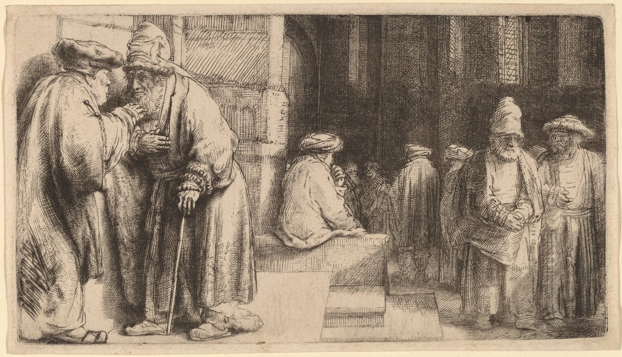Joden in de synagoge door Rembrandt van Rijn
