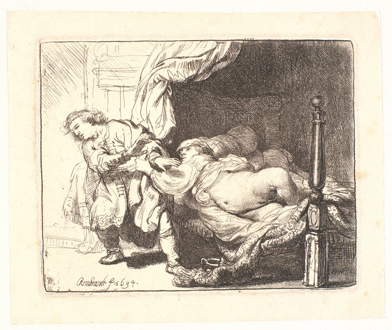 Jozef en de vrouw van Potifar door Rembrandt van Rijn