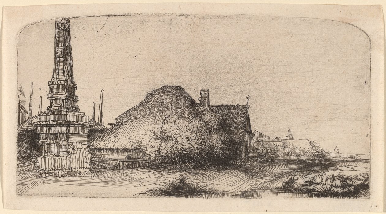 Landschap met een Obelisk door Rembrandt van Rijn