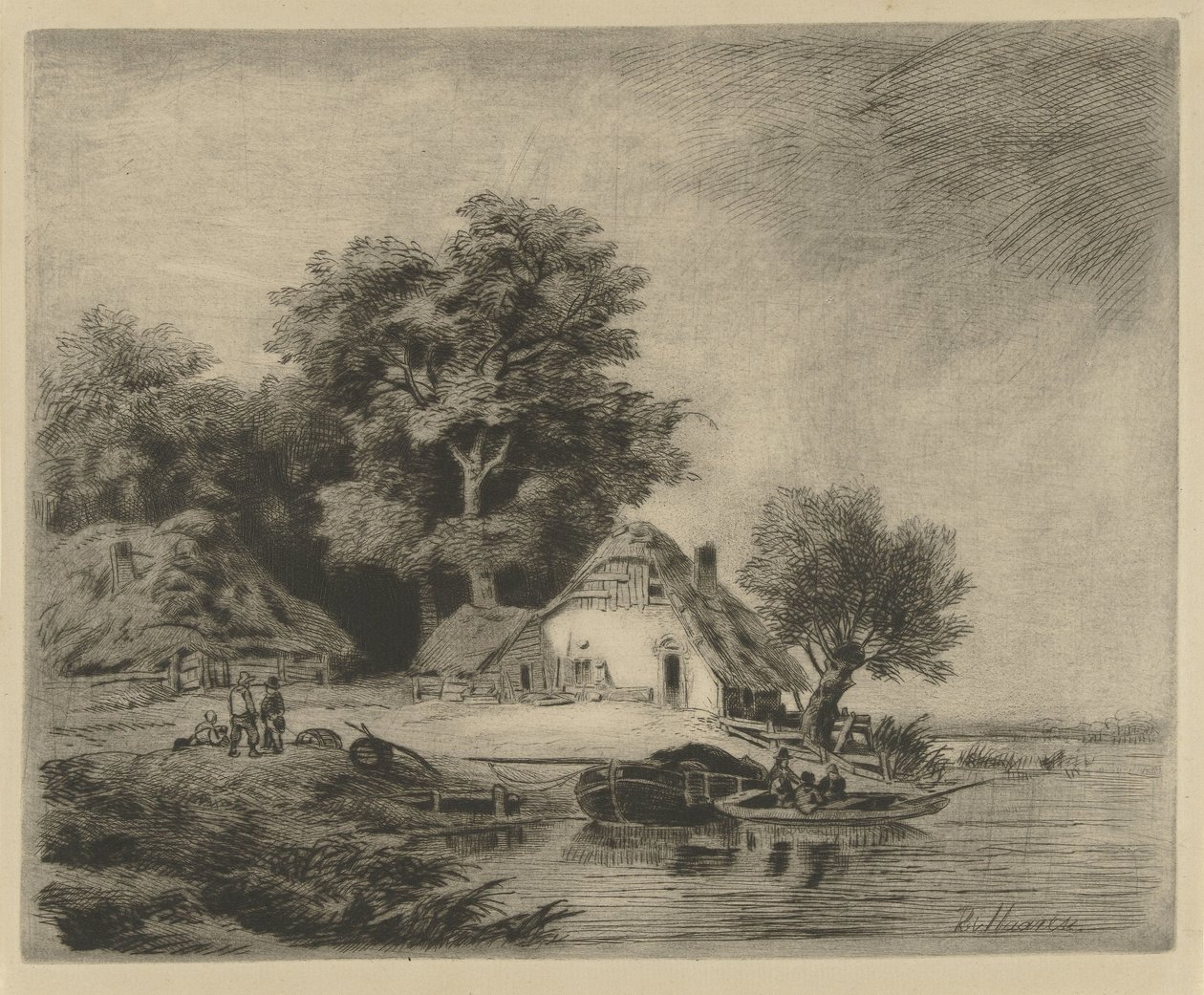 Boerderij aan het water door Remigius Adrianus Haanen