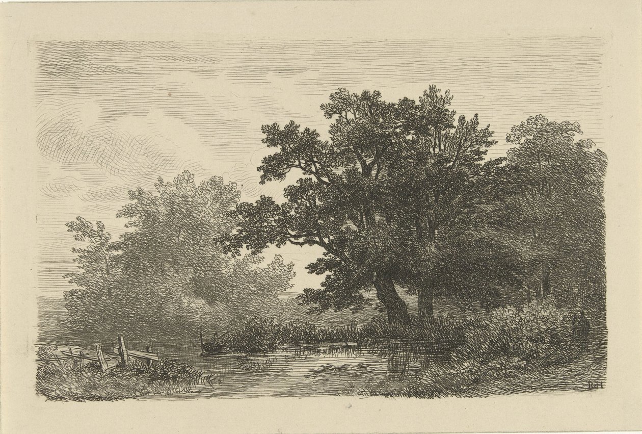 Bomen aan een plas door Remigius Adrianus Haanen