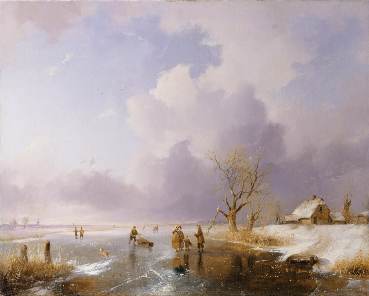 Landschap met bevroren kanaal, 1842 door Remigius Adrianus Haanen