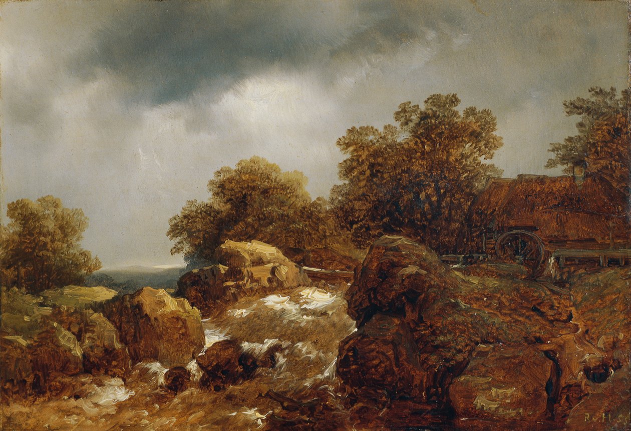 Rotsachtig landschap door Remigius Adrianus van Haanen