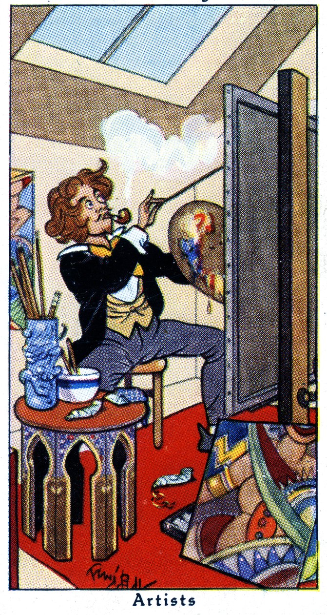 Een kunstenaar schildert in zijn atelier, 1936 door René Bull