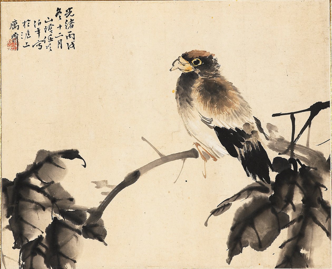 Vogel op een tak, 1886 door Ren Yi