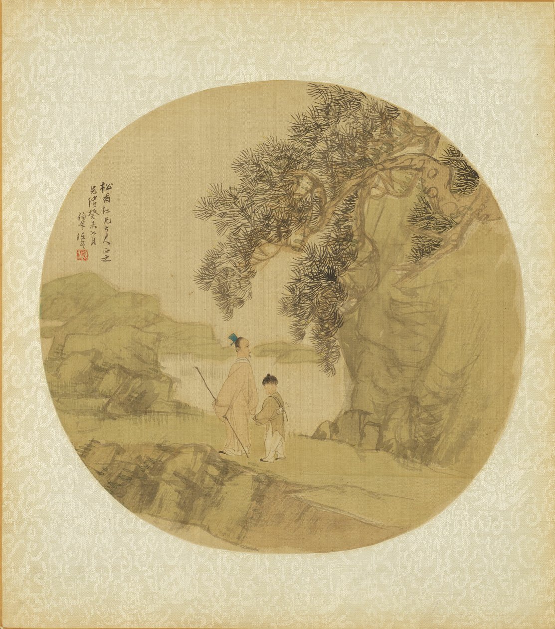 Landschap met figuren door Ren Yi