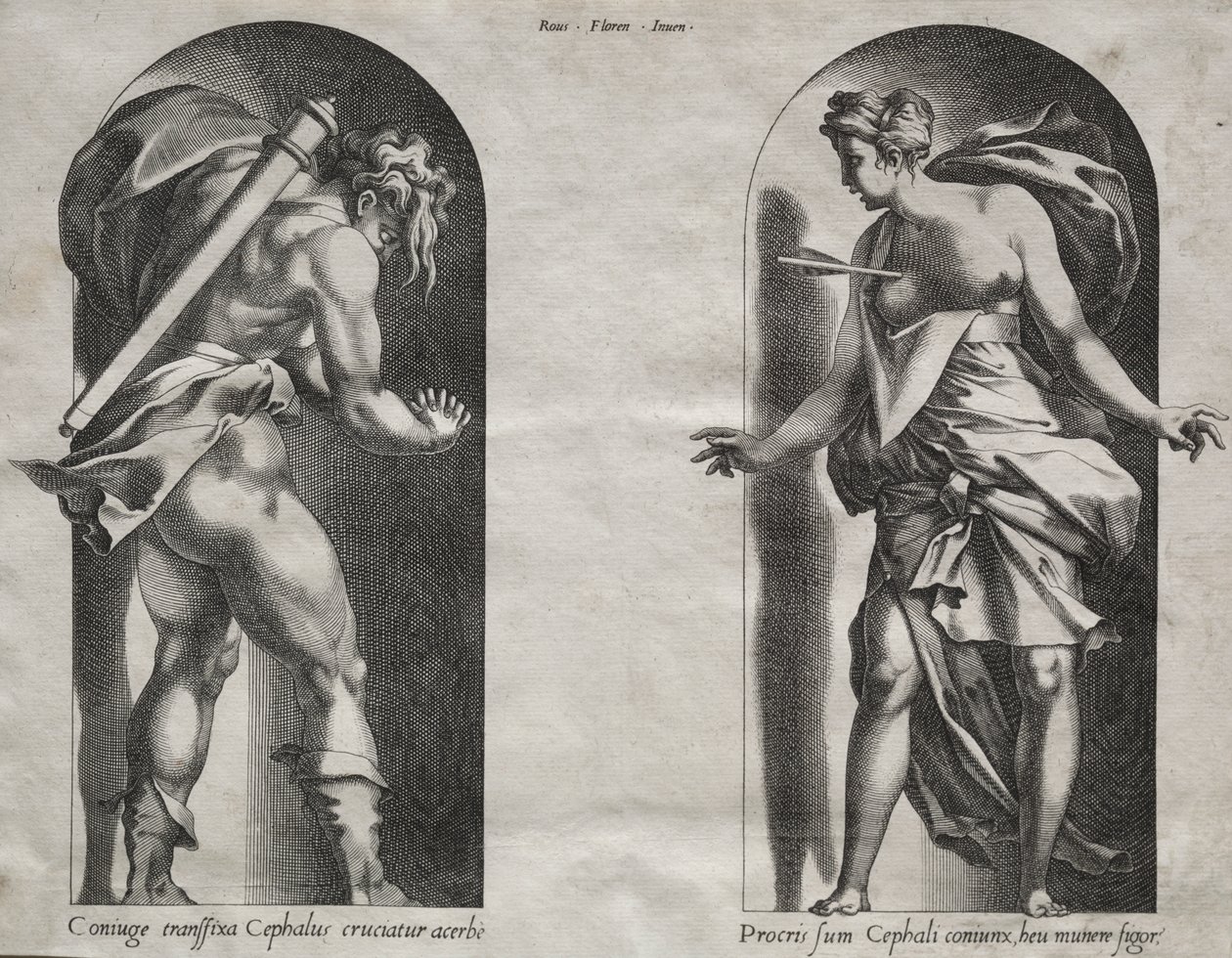 Cephalus en Procris in twee Nissen door Rene Boyvin