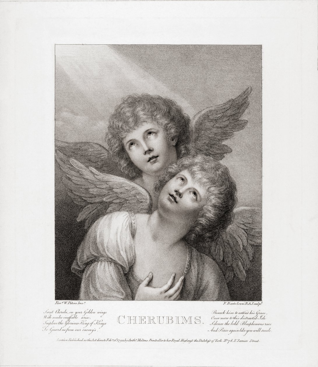 Twee cherubijnen. Twee engelen. door Rev. Matthew William (after) Peters