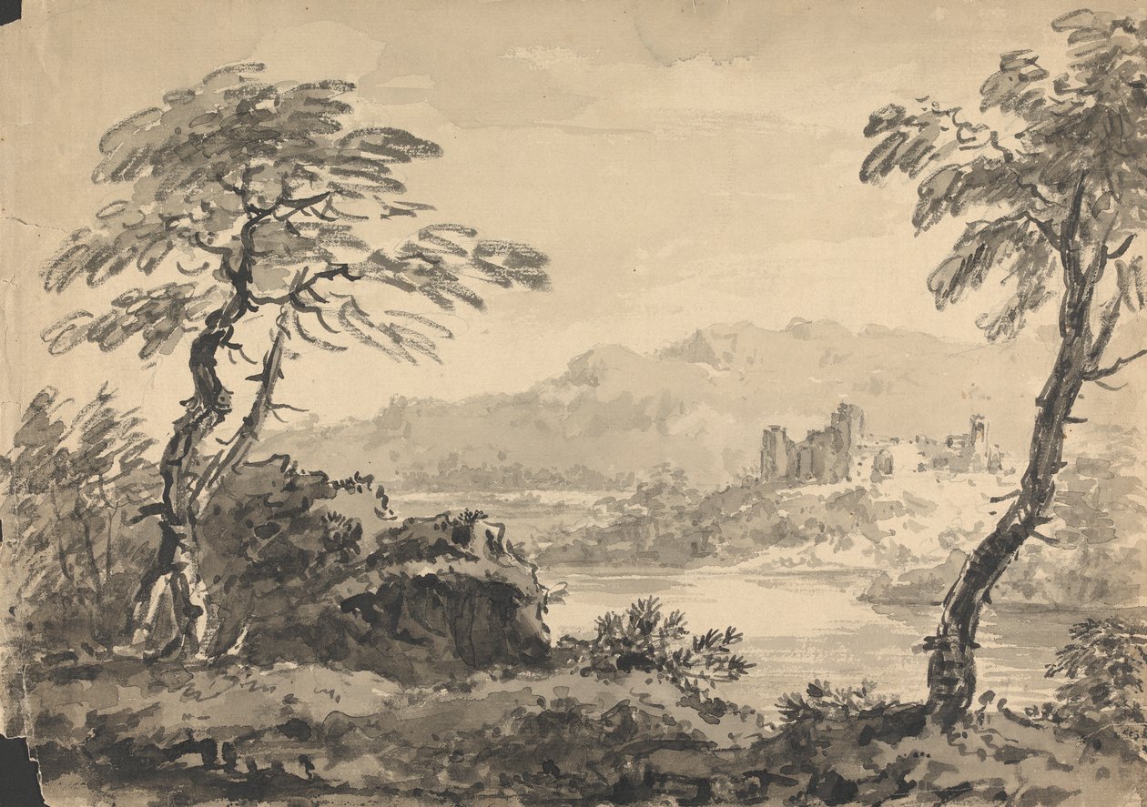 Landschap met twee bomen en kasteel door Rev. William Gilpin
