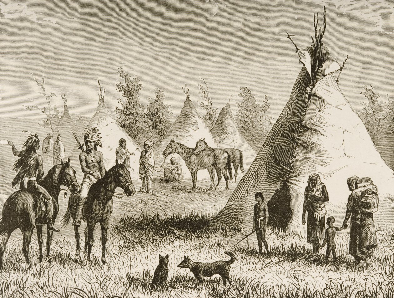 Een Sioux-dorp, ca. 1880 door Reverend Samuel Manning