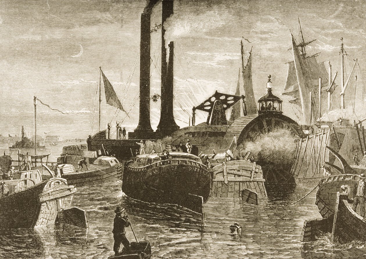 Een graanvloot in de haven van New York in de jaren 1870, ca.1880 door Reverend Samuel Manning