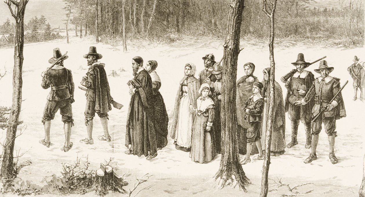 Pelgrimsvaders gaan naar de kerk, ca. 1880 door Reverend Samuel Manning