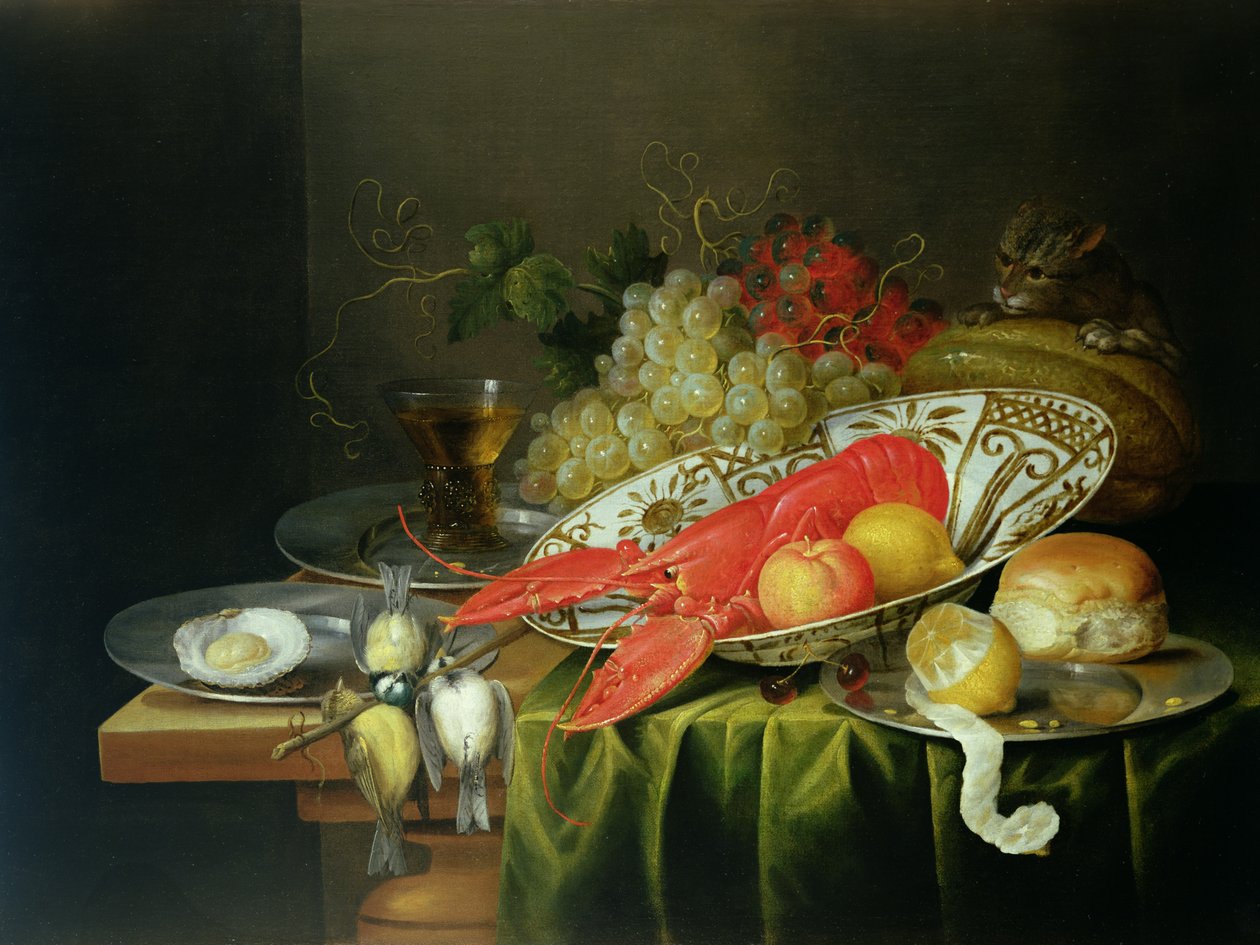 Stilleven van Oesters en Kreeften door Reynier van Gherwen