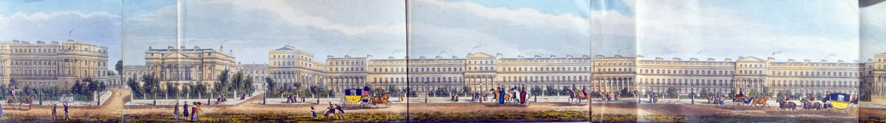 Cumberland Villas en Chester Terrace, detail van Een panoramisch uitzicht rond het Regents Park, pub. door Ackermann, 1831 door Richard Morris