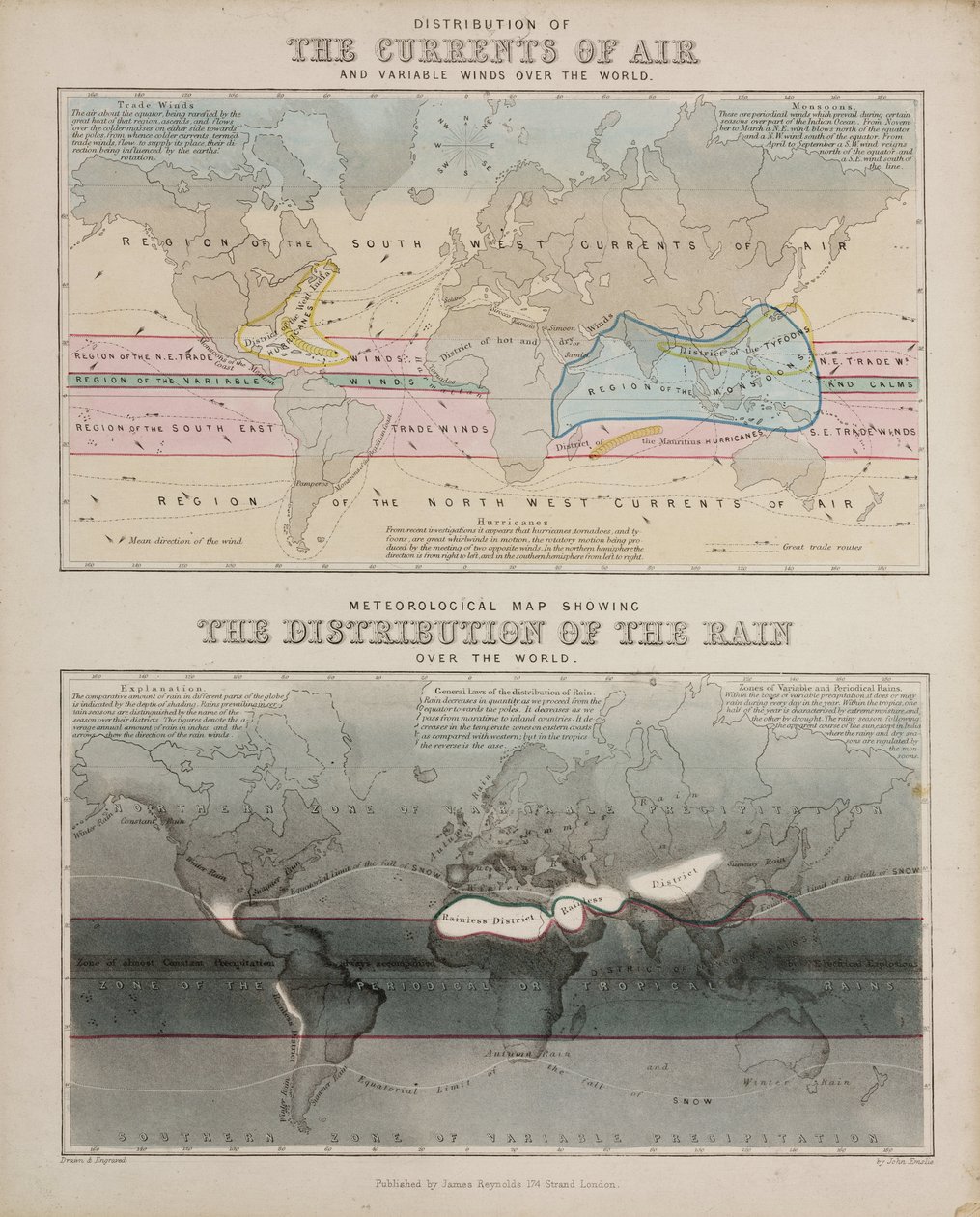 Twee meteorologische kaarten, ca. 1850 door John Pardon