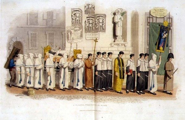 Een begrafenisstoet in Rome door Richard Bridgens