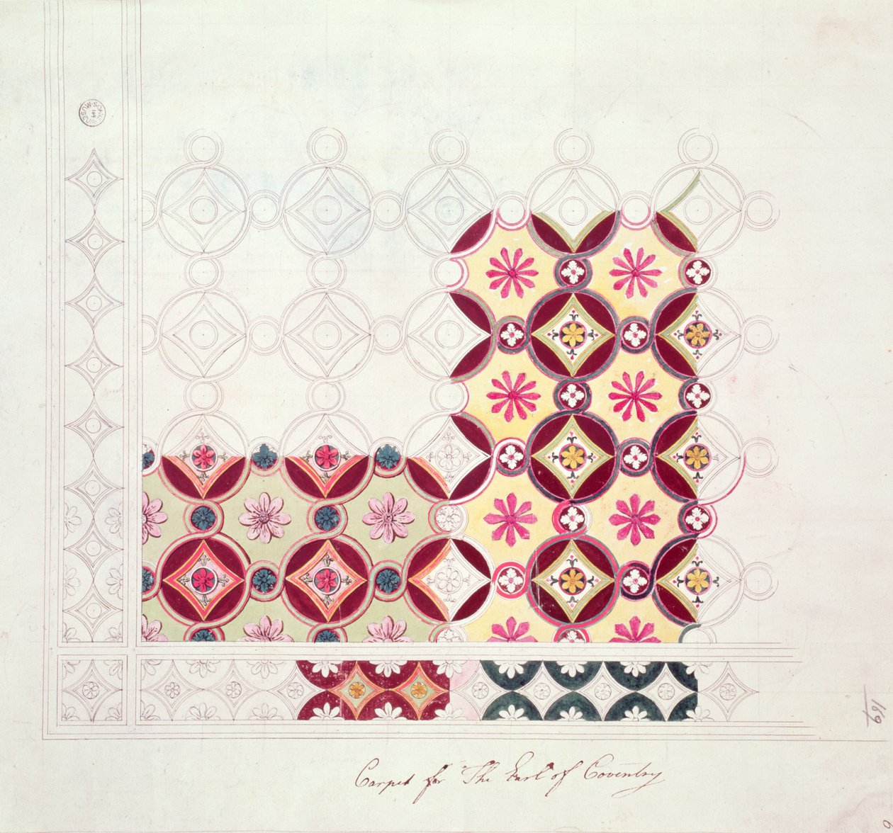 Tapijtdesign voor de Earl of Coventry, eind 18e eeuw door Robert Adam