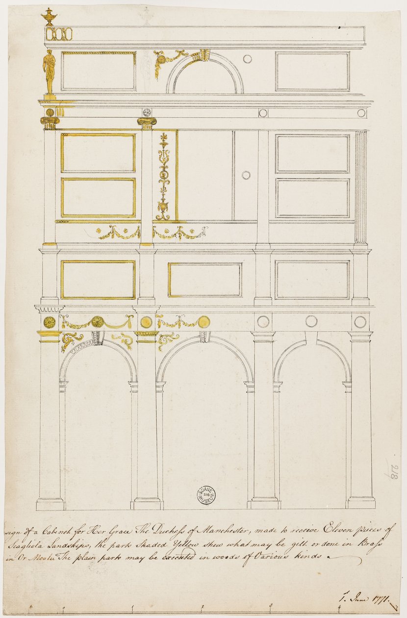 Ontwerp voor de Kimbolton-kast door Robert Adam
