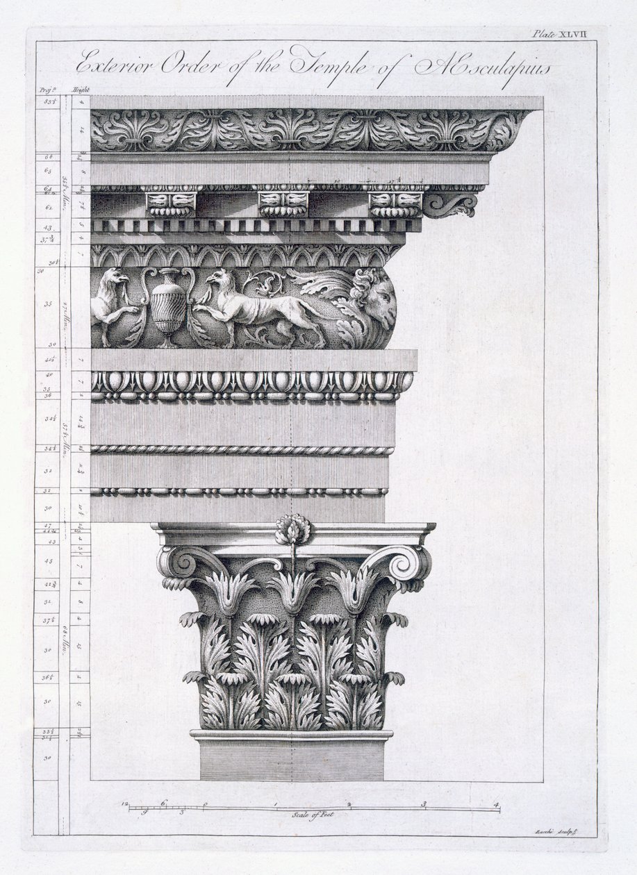 Exterieurorde van de Tempel van Aesculapius, plaat XLVII uit 