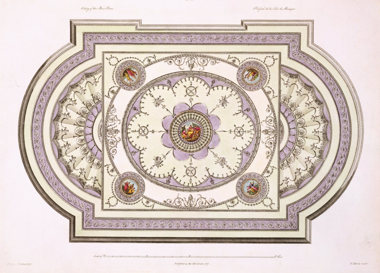 Het plafond van de muziekkamer, uit Werken in Architectuur, Deel II, 1779 door Robert Adam