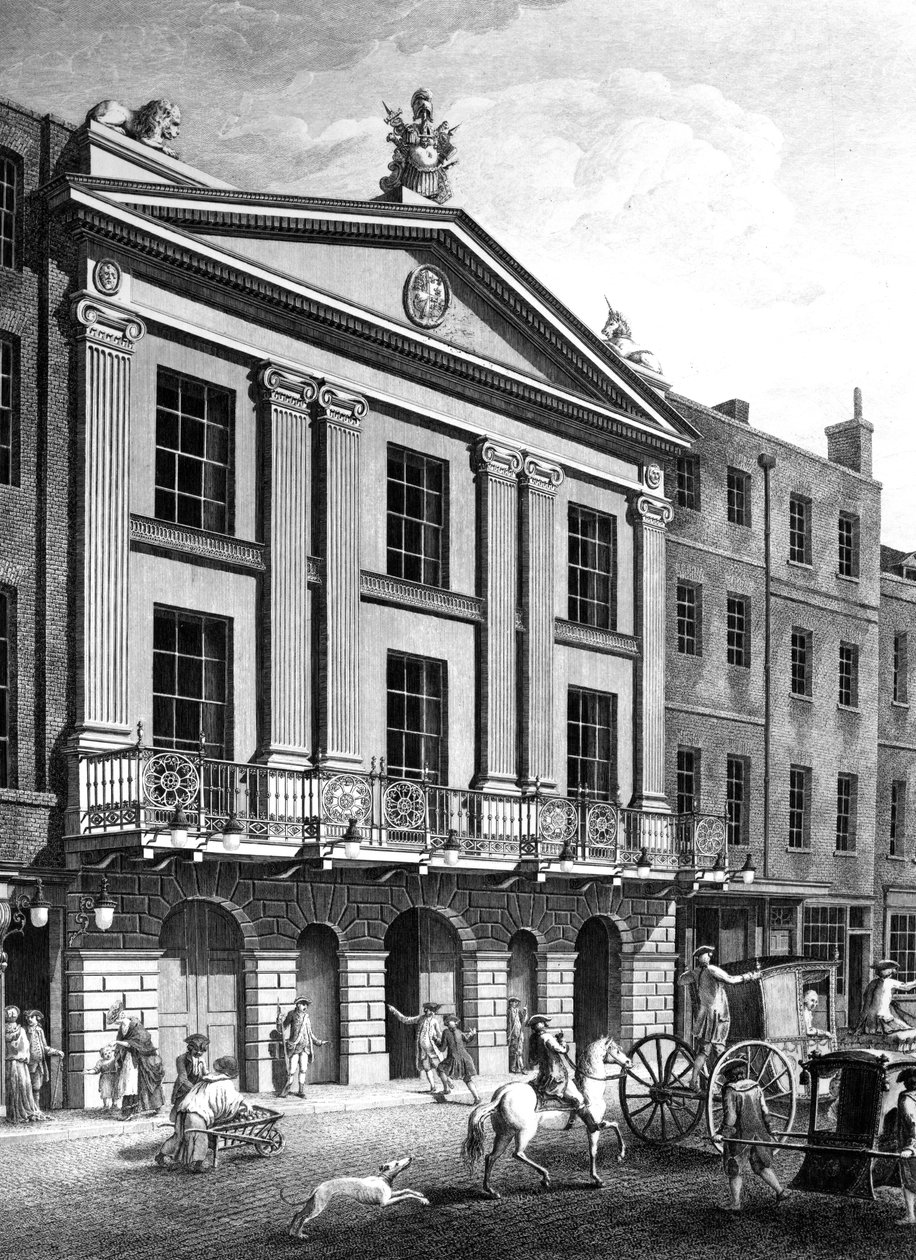 Theatre Royal, Drury Lane, gegraveerd door Patrick Begbie, 1776 door Robert Adam
