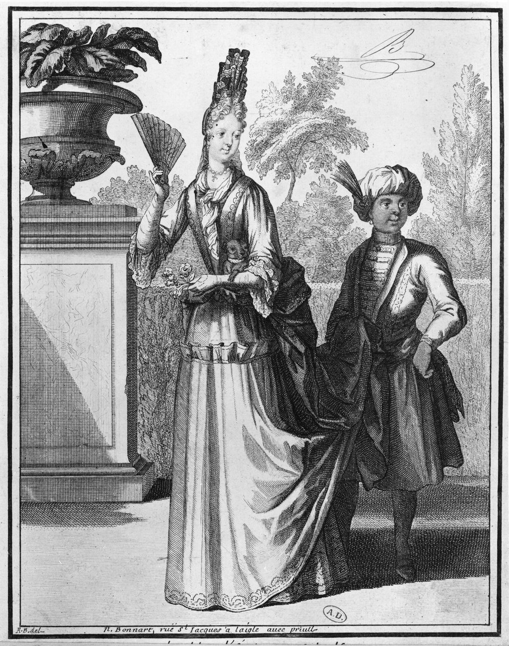 Kleding van een edelvrouw, eind 17e eeuw door Robert Bonnart
