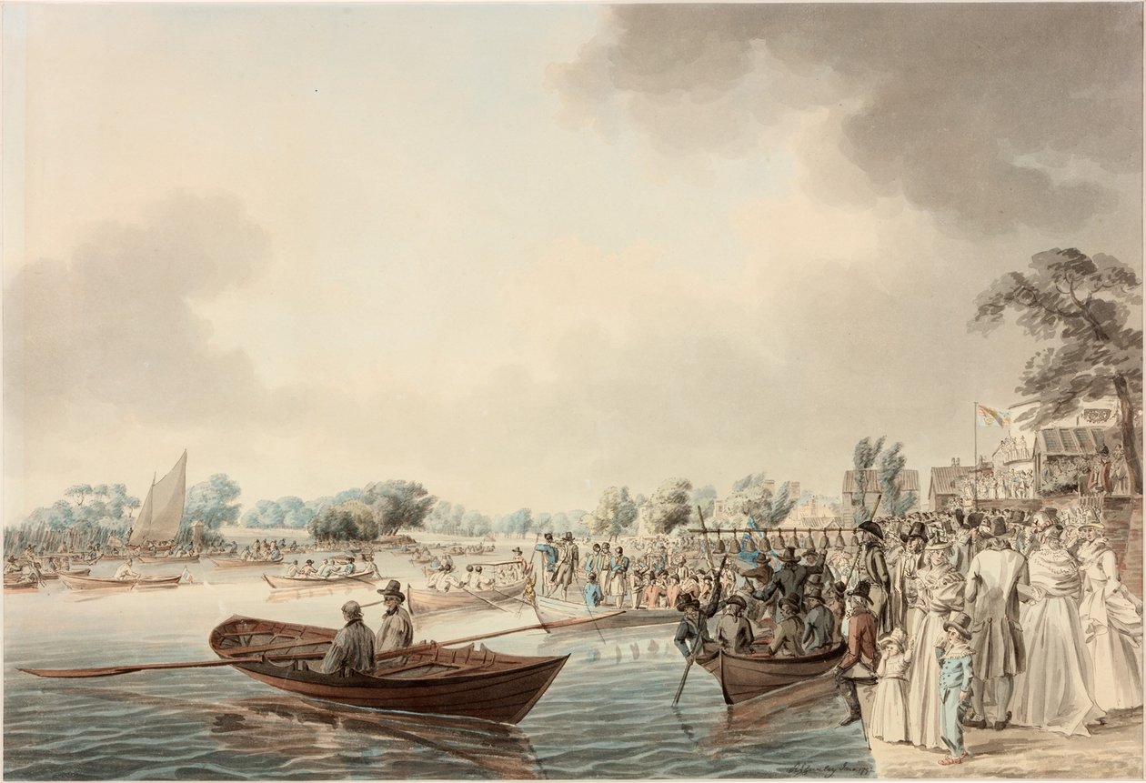 Roeiwedstrijd in Richmond, Surrey, (Verjaardag van de Hertog van Clarence) door Robert Cleveley