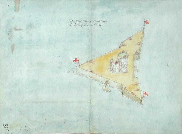 Het Kasteel Perrott Geplaatst op de Rots genaamd de Stacke, ca. 1597-1601 door Robert Devereux