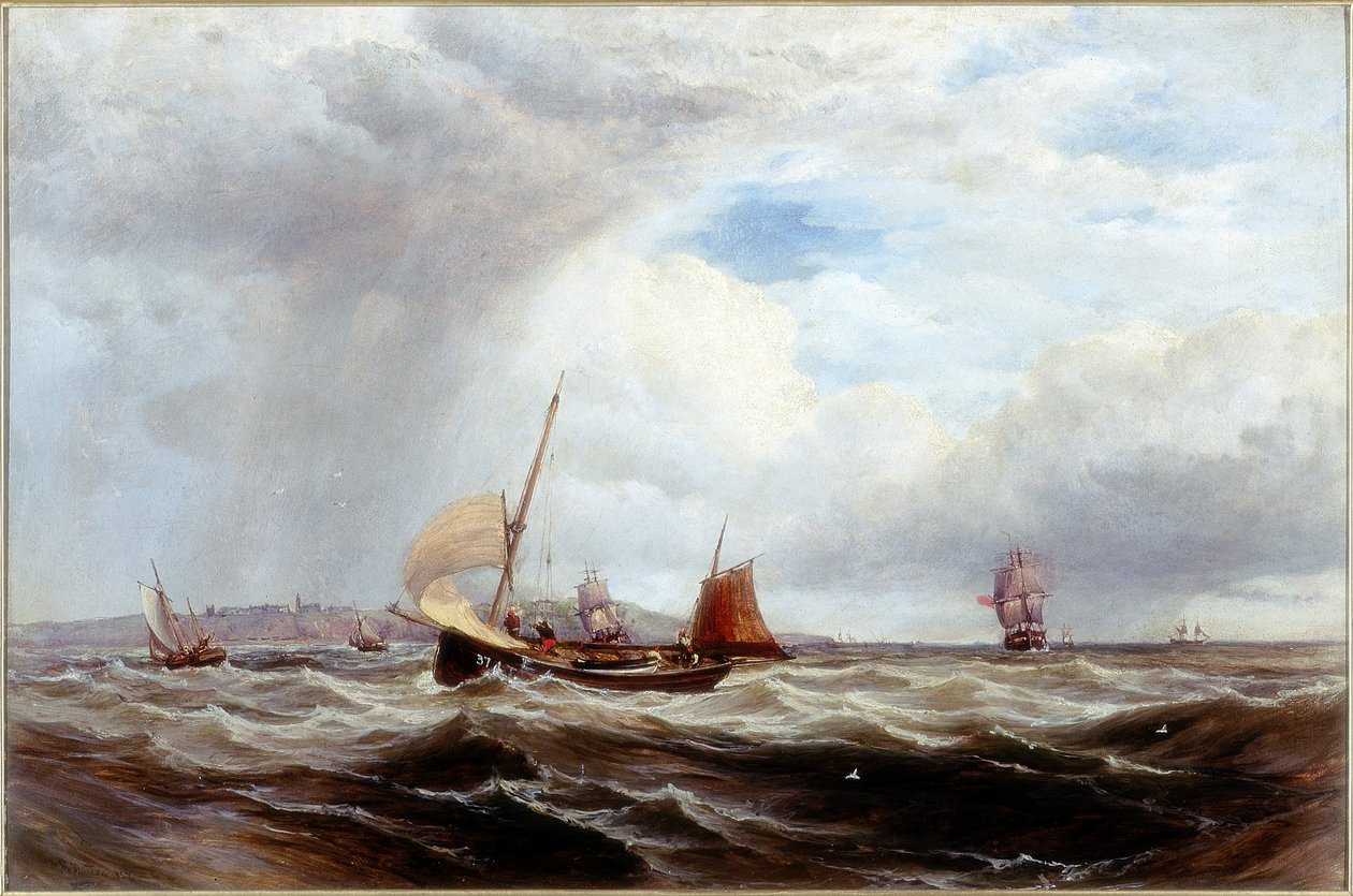 Schepen en vissersboten in ruwe zee door Robert F. Watson