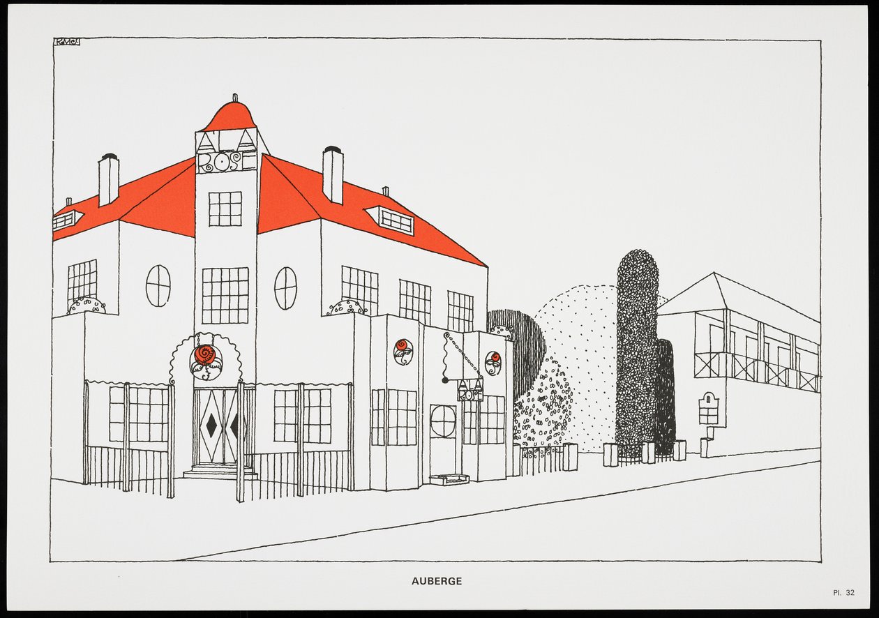 Herberg, uit Une Cite Moderne, Dessins de Rob Mallet-Stevens Architecte, 1987 door Robert Mallet Stevens