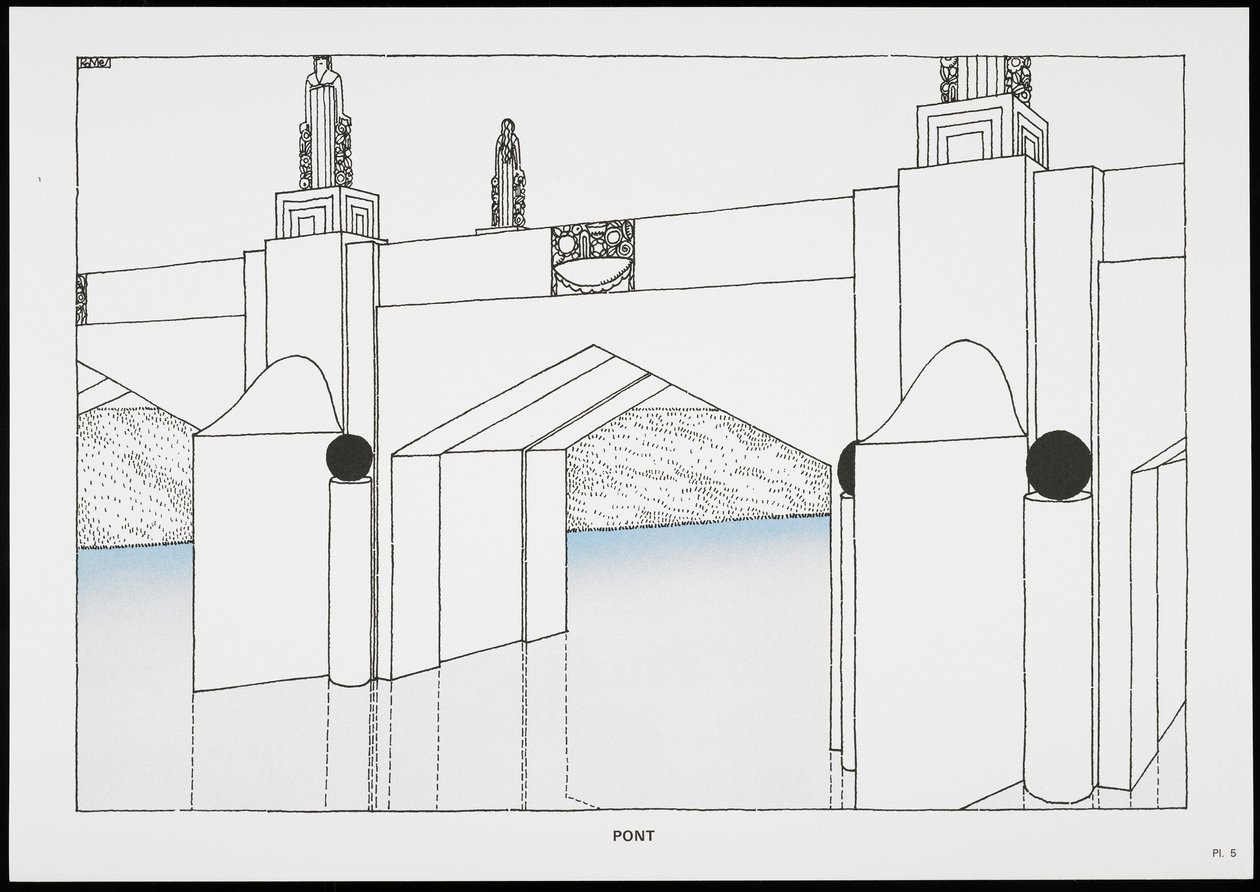 Pont, uit Une Cite Moderne, Dessins de Rob Mallet-Stevens Architecte, 1987 door Robert Mallet Stevens