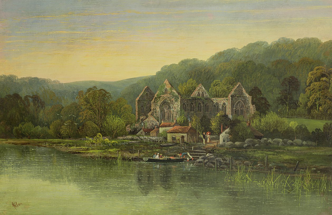 Verwoeste abdij aan een rivier, ca.1880 door Robert Weir Allan