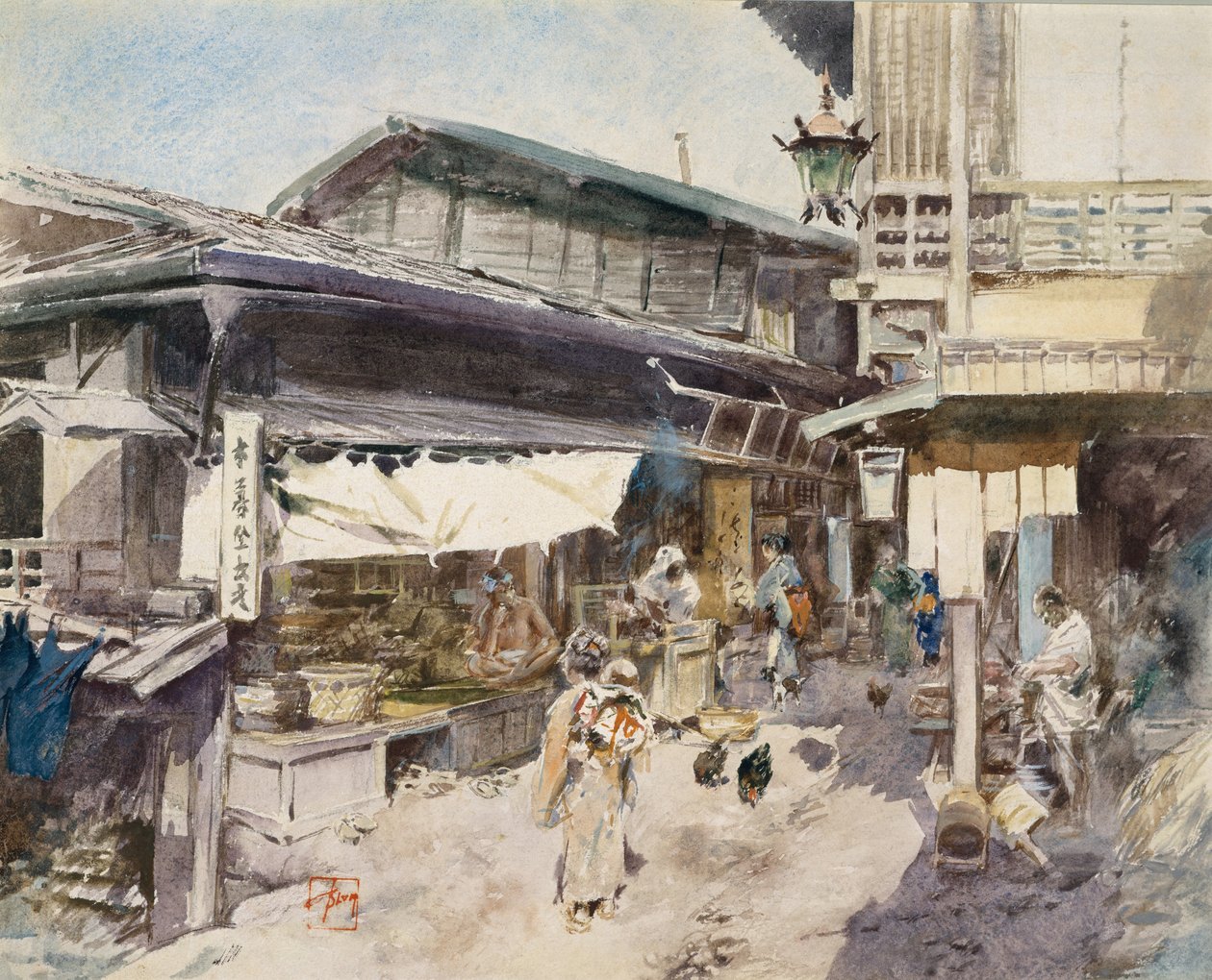 Straatscène in Ikao, Japan door Robert Frederick Blum