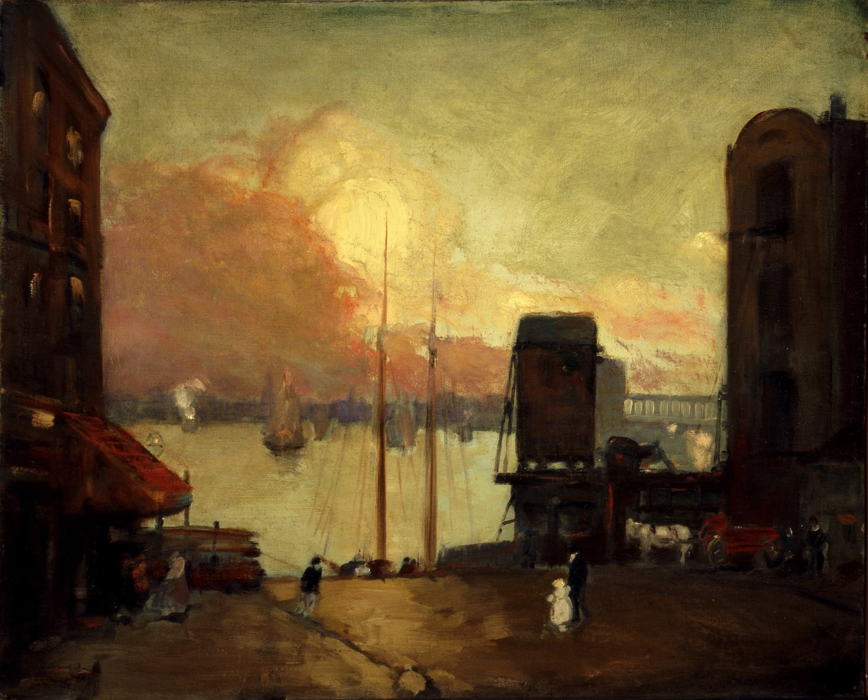 Cumuluswolken, East River, 1901-1902 door Robert Henri