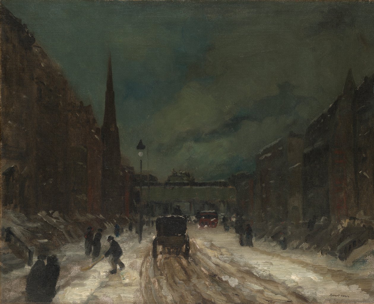 Straatscène met sneeuw (57th Street, NYC) door Robert Henri