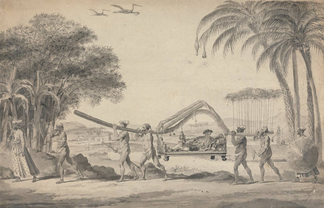 Reiziger in een palankijn in India door Robert Home