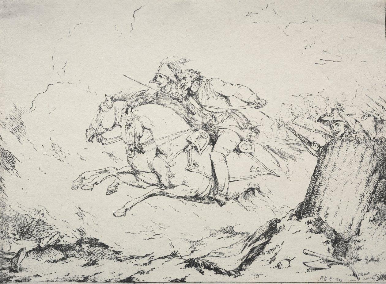 Specimens of Polyautography: Cavalerieaanval door Robert Kerr Porter