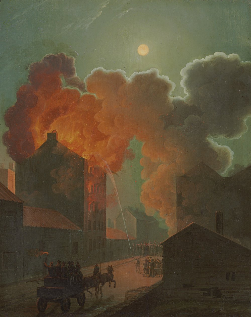 Een brand in Boston bij maanlicht, ca. 1830-1835 door Robert Salmon