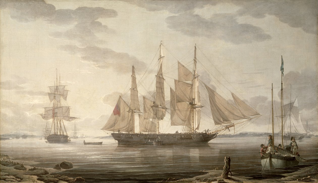 Schepen in de haven, 1805 door Robert Salmon